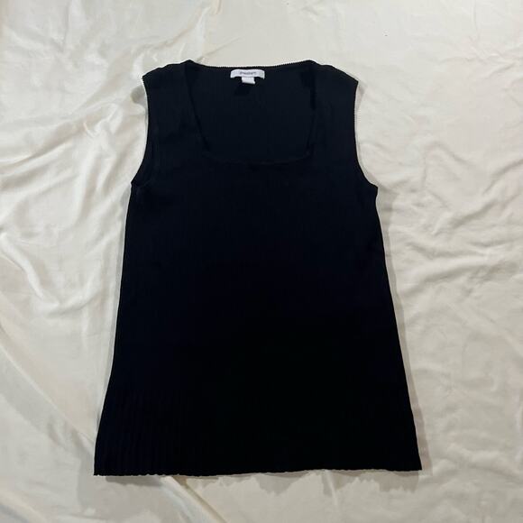 Y2K 2000s Black Square Neck Scallop Trim Tank Top Wmns L Casual Summer Goth - Picture 2 of 9